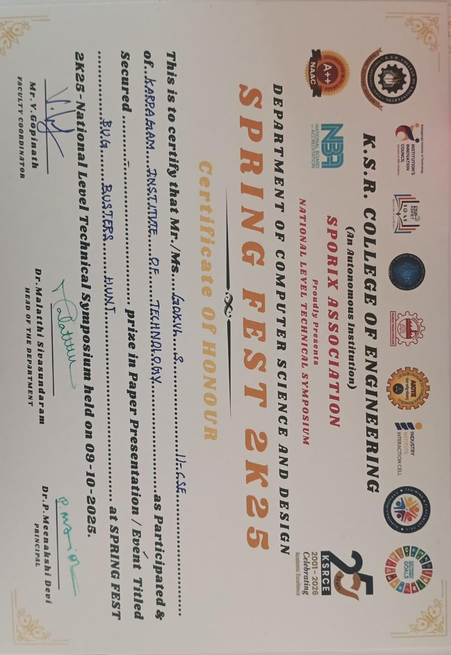 KSR Bug Buster Certificate